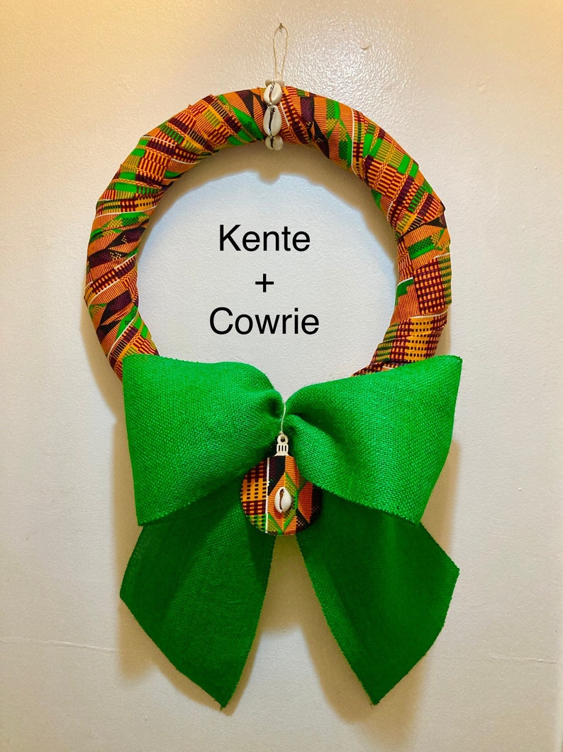 African Wreath Kente Wreath Choose Traditional Kente, Green Kente or Red Green Black History Month, Everyday Kente + Cowrie