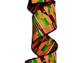 Kente Wired Ribbon Per 1 Yard/36 inAfrican Wax Print Ribbons, Juneteenth Ribbon, DIY Scrapbooking Planner...Choose a Print, Sold by the yard