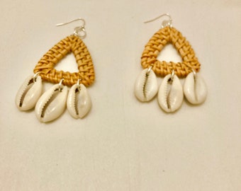 Cowrie Shells Wicker Delta Earrings