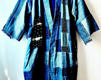 Denim Kimono Patchwork Boro Stitching Mali Indigo Bogolan