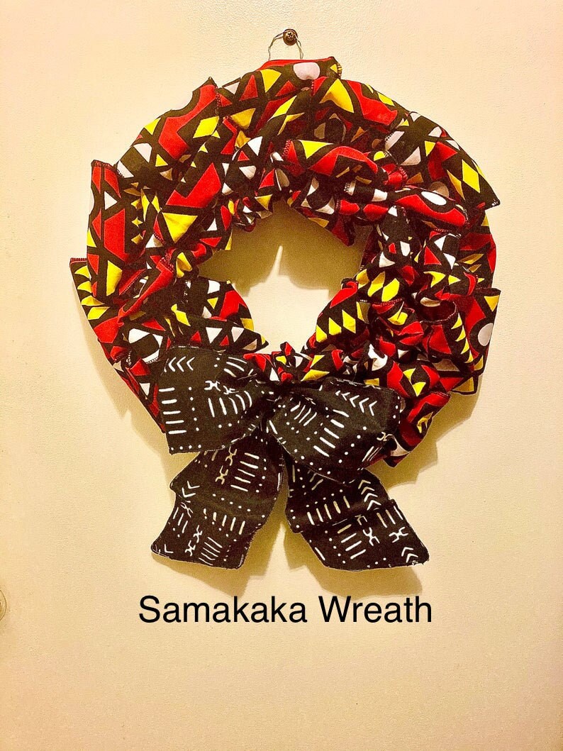 African Wreath Kente Wreath Choose Traditional Kente, Green Kente or Red Green Black History Month, Everyday Samakaka Wreath