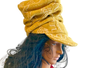 Slouchy Hat Gold Mali Mudcloth Hat Unisex