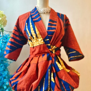 African Print Wrap Peplum Jacket with Bubble Hem