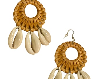 Cowrie Shells Wicker Earrings