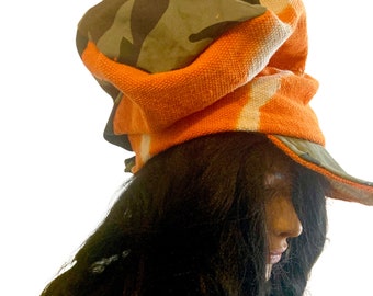 Slouchy Hat Orange Green Camouflage Mali Mudcloth