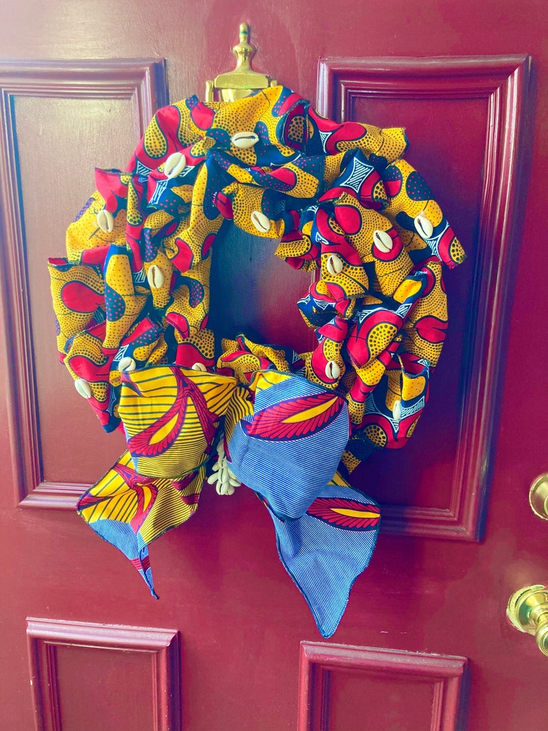 African Wreath Kente Wreath Choose Traditional Kente, Green Kente or Red Green Black History Month, Everyday Red Yellow * Cowrie