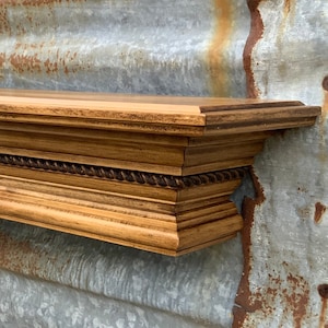 Stained Rope Crown Molding Shelf - Mantel - Wooden Wall Shelf