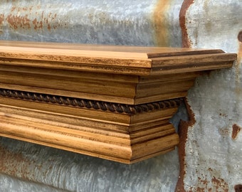 Stained Rope Crown Molding Shelf - Mantel - Wooden Wall Shelf