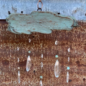 Handmade Turquoise Driftwood and Crystal Raindrops Mobile