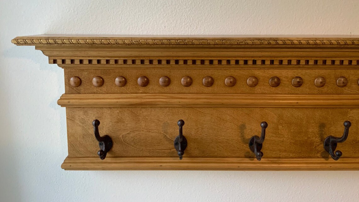 Stained Mantel Shelf With Hooks Dentil Crown Molding and Etsy