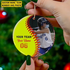 Personalized Softball Player Ornament, Custom Softball Picture Ornament, Softball Team Gift, Christmas Softball Ornament, Softball Lovers