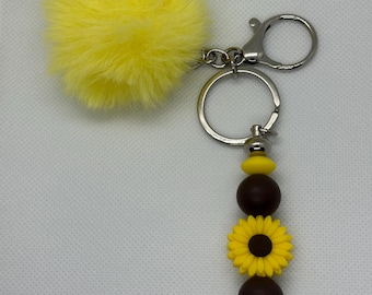 sunflower beaded keychain silicone beads bag tag womens unisex girls gift