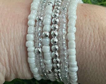 Set of 6 beaded stretch bracelets womens unisex stacking stackable gift