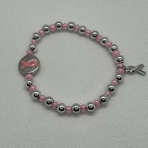 breast cancer bracelet-beaded stretch bracelet-pink bracelet-unisex bracelet-gift