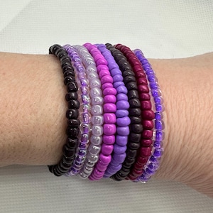 Multi Color Glass Seed Bead Bracelet Set - Stackable Stretch Bracelets