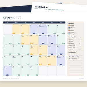 Shift Work Calendar 2027 Printable, 12 Hour Rotating Shift Schedule, 4 On 4 Off