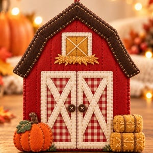 Felt Barn Ornament Sewing Pattern | Pumpkin and Hay Bales | Autumn Decor PDF