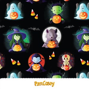 Printable Seamless Pattern – Cute Halloween Monsters – 12x12” Digital Paper with Ghosts, Witches, Vampires & More – JPG Download