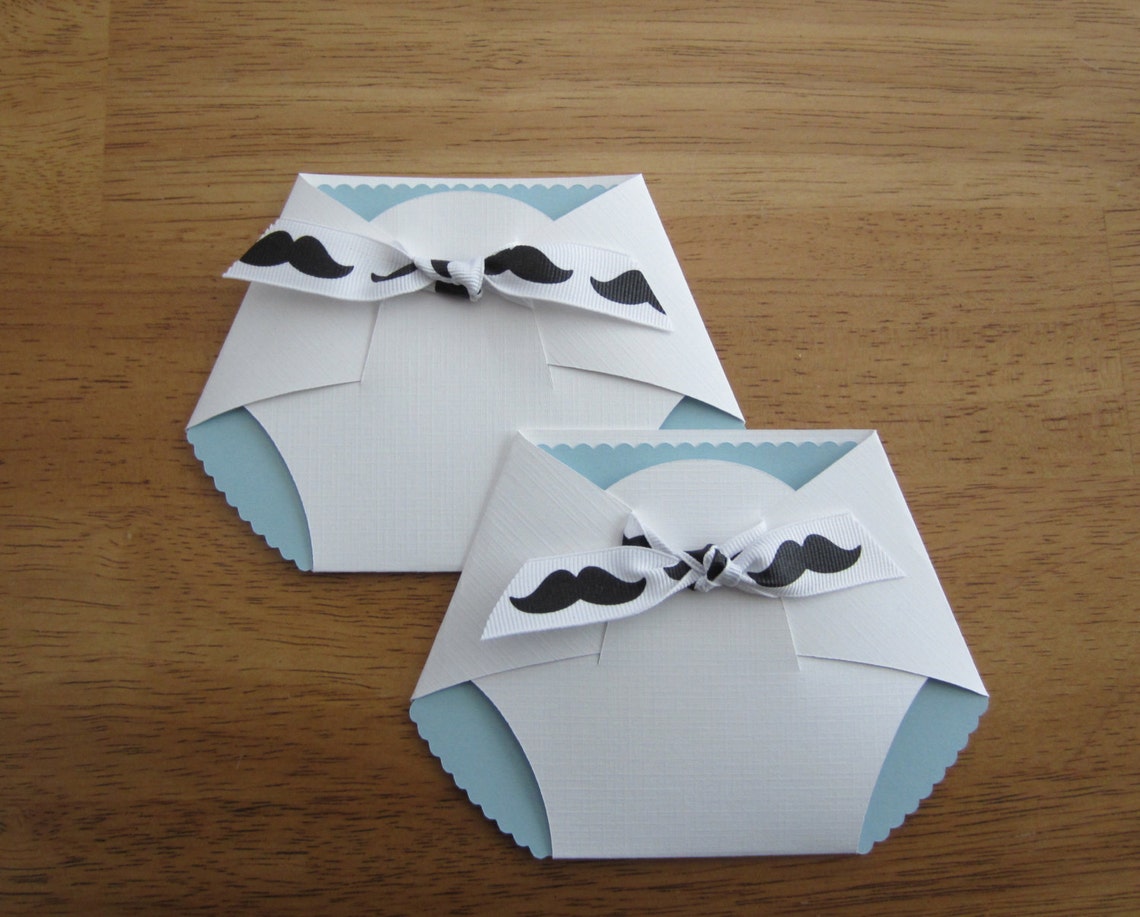 Handmade baby shower invitation diaper shape w mustache etsy