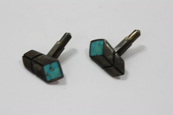 Sterling Turquoise Cuff Links / Vintage Silver Cuf