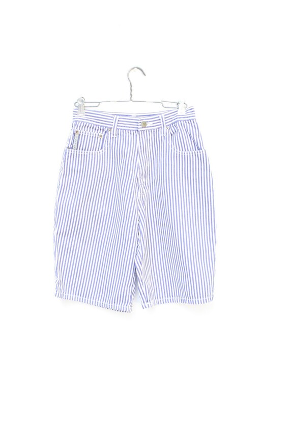 pinstripe denim shorts