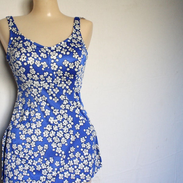1970s Floral Swimsuit / Blue Posies Swimsuit / Jantzen Swimsuit / Blue Posies Swimsuit / Pin Up Swimsuit / Vintage 1970s Blue Swimuit S/M
