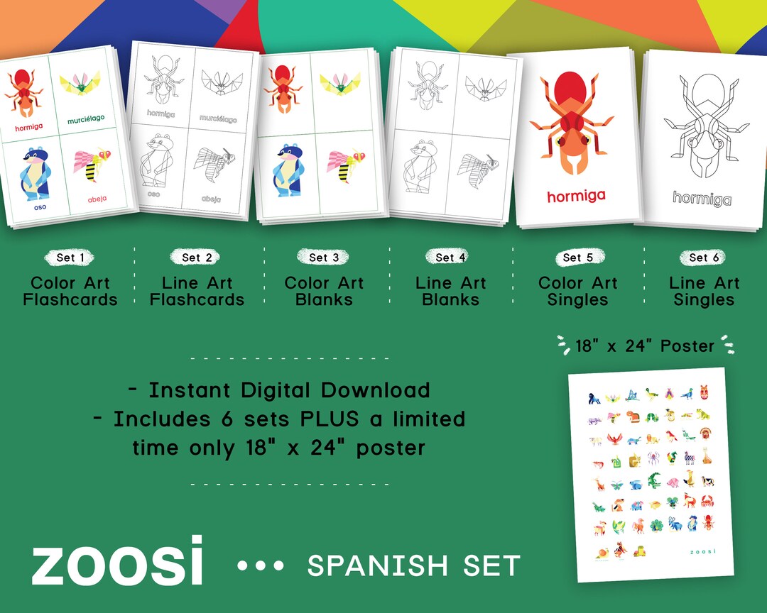Spanish - Printable Animal Flashcards & Coloring Sheets - 6 Sets + 2 ...