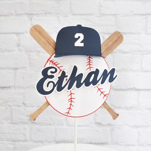 Baseball Cake Topper /Ball Bat theme layered Decoration/Personalized w/color, name & number or letter for hat /Please Read Description below