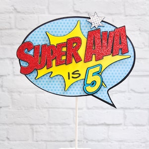 Personalized Super Hero Cake Topper: Comic Book Style, Glitter Details