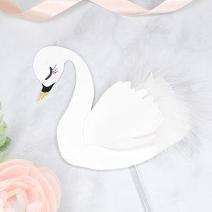 Swan Cake Topper or Centerpiece Decoration with or without white feathers / Gold Glitter or Gold Metallic beak / Swan theme party Decor