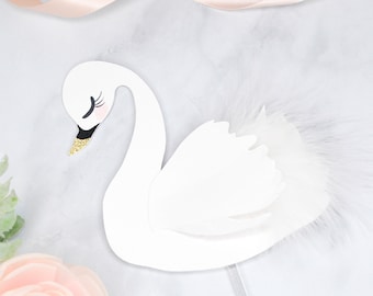 Swan Cake Topper or Centerpiece Decoration with or without white feathers / Gold Glitter or Gold Metallic beak / Swan theme party Decor