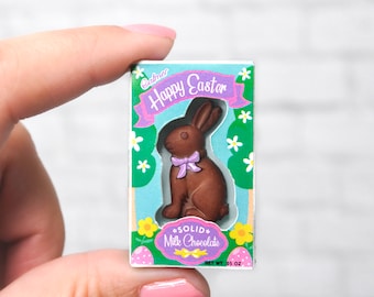 Miniature Chocolate Easter Bunny in box for 1:6 scale size doll/Elf. Not real edible chocolate, to be used as prop for adult collectors only