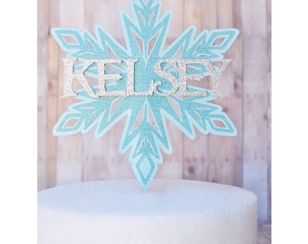 Snowflake Cake decoration name topper / Winter Wonderland Cake topper / personalized cake decoration / frozen icey looking snowflake decor