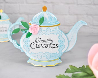 Alice's Teapot Dessert Label Cards / Adventures in Wonderland Tea Party Food or Name Place Setting Tent Cards /Font&Colors can be customized