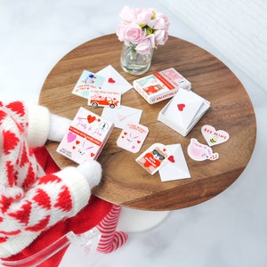 Miniature Valentine Cards for 1:6 scale size doll or Christmas Elf. ONLY Includes 1 box w/6 cards&envelopes, select from the two options