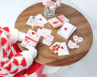 Miniature Valentine Cards for 1:6 scale size doll or Christmas Elf. ONLY Includes 1 box w/6 cards&envelopes, select from the two options