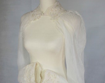 Pleated Tulle Jacket with Lace / Bridal cover-up with balloon sleeves / Detachable Sleeves for Wedding Dress