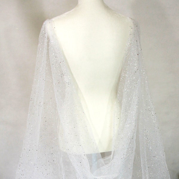 Sparkling Wedding Cape Veil / Glitter Tulle Bridal Cape / Shoulder Veil / Silver Glitter Hand Dyed Tulle in Custom Colors