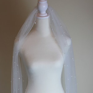 Pearl Wedding Veil / Soft English tulle Veil with scattered pearls / Melanie Veil / Fingertip Length, Shoulder, Cathedral, Chapel image 8