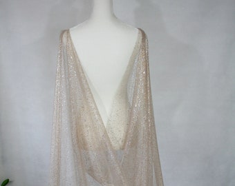 Sparkling Gold Silver Wedding Cape Veil / Soft Gold Foil Tulle Bridal Cape /  Shoulder Veil