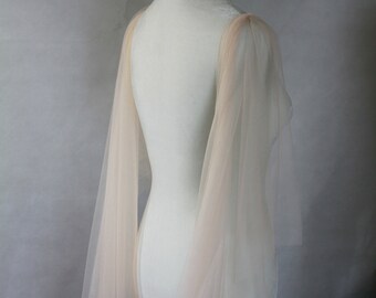 Alas de novia de tul inglés suave / Alas de novia color champán con mangas onduladas en negro, marfil, blanco diamante o champán