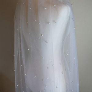 Pearl Wedding Veil / Soft English tulle Veil with scattered pearls / Melanie Veil / Fingertip Length, Shoulder, Cathedral, Chapel image 7