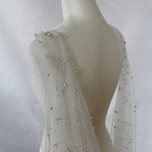 Pearl Tulle Wedding Cape Veil, Pearl Studded Tulle Bridal Cape, Wedding Cape, Shoulder Veil