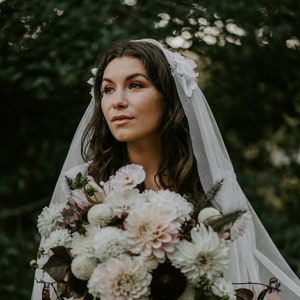 Floral and Beaded Juliet Cap Wedding Veil with Soft English Tullemultiple colors and lengths available image 1