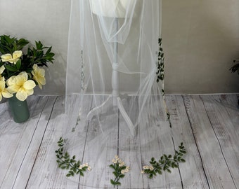 Colorful Wedding Cape Veil with 3d Lace / Bridal Cape with Green Vines and Flowers / Italian Tulle Boho 3d Flower Shoulder Veil