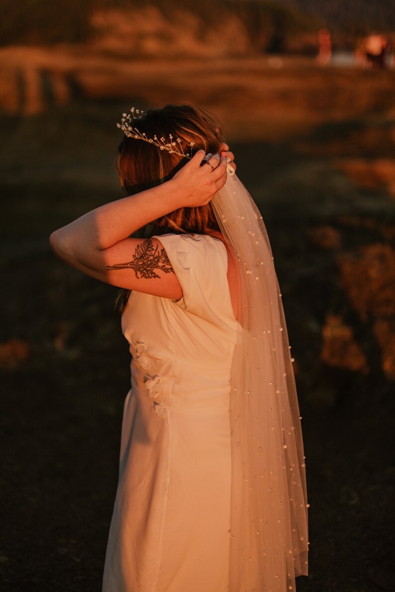 Pearl Wedding Veil / Soft English tulle Veil with scattered pearls / Melanie Veil / Fingertip Length, Shoulder, Cathedral, Chapel image 5