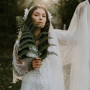 Floral and Beaded Juliet Cap Wedding Veil with Soft English Tullemultiple colors and lengths available image 5