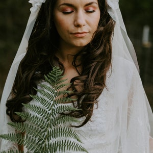 Floral and Beaded Juliet Cap Wedding Veil with Soft English Tullemultiple colors and lengths available image 3