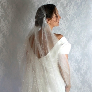 Juliet Cap Wedding Veil / Vintage 1920s Style Glitter Tulle and Rhinestone / Crystal Combs and Sparkle Tulle