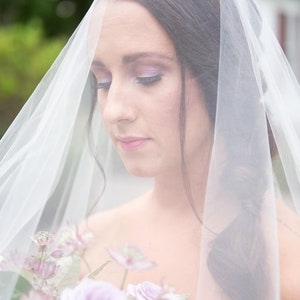 Simple Wedding Veil / Tulle Drop Veil / Cathedral Length / Ivory / Blush / Cut Edge image 1